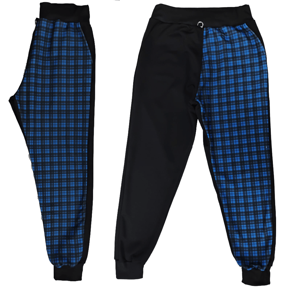 Calça de moletom Xadrez azul Punk