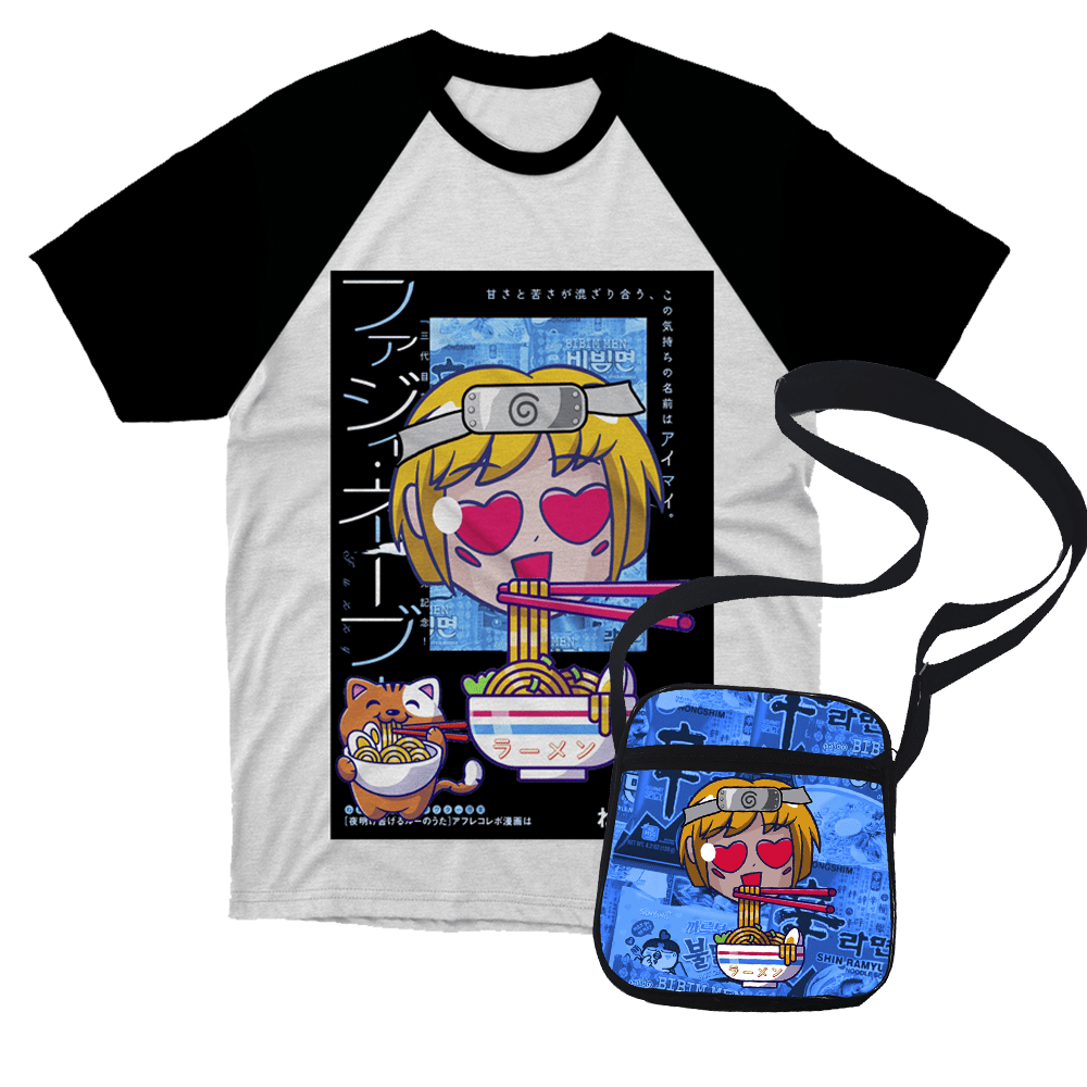 Camiseta  manga anime lámen + sholuder bag